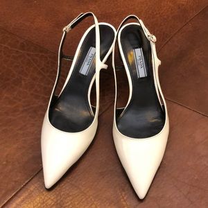 Prada 55 Leather Slingback Kitten Heels